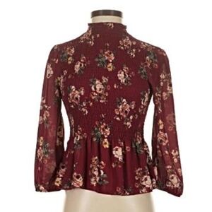 Crave Frame By Almost Famous Floral 3/4 Balloon Sleeve Red  Blouse Sz M